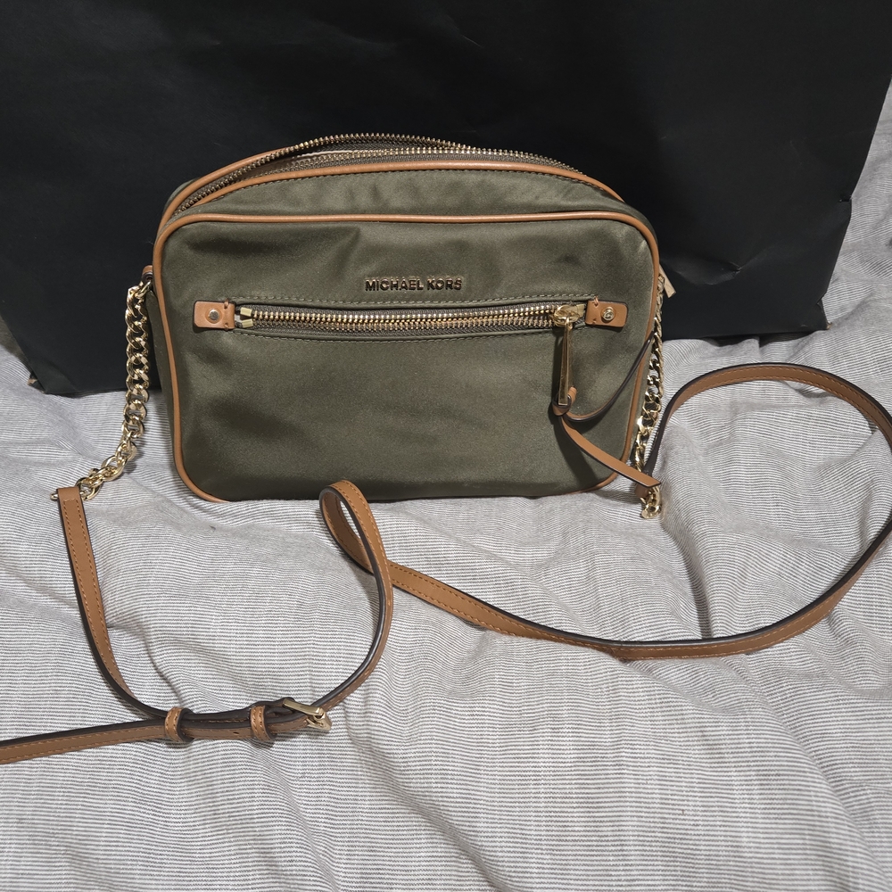 Michael Kors Khaki and Tan Crossbody Bag